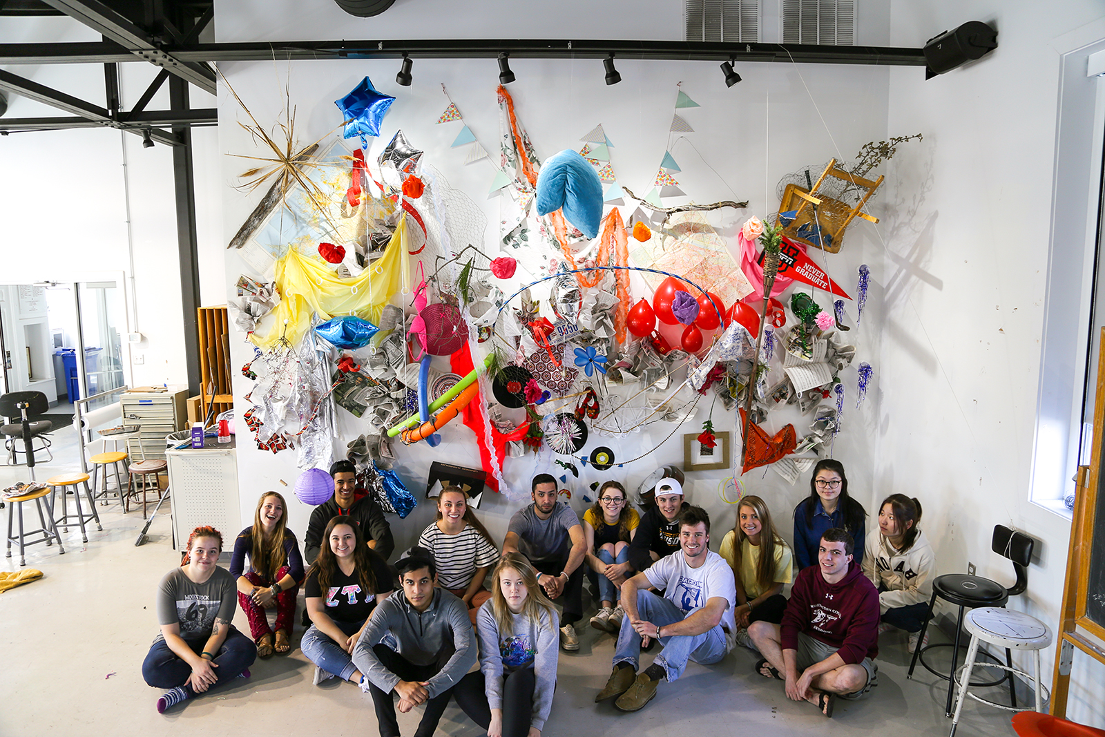 Intermedia_S (sculpture) students with a large-scale collaborative wall installation