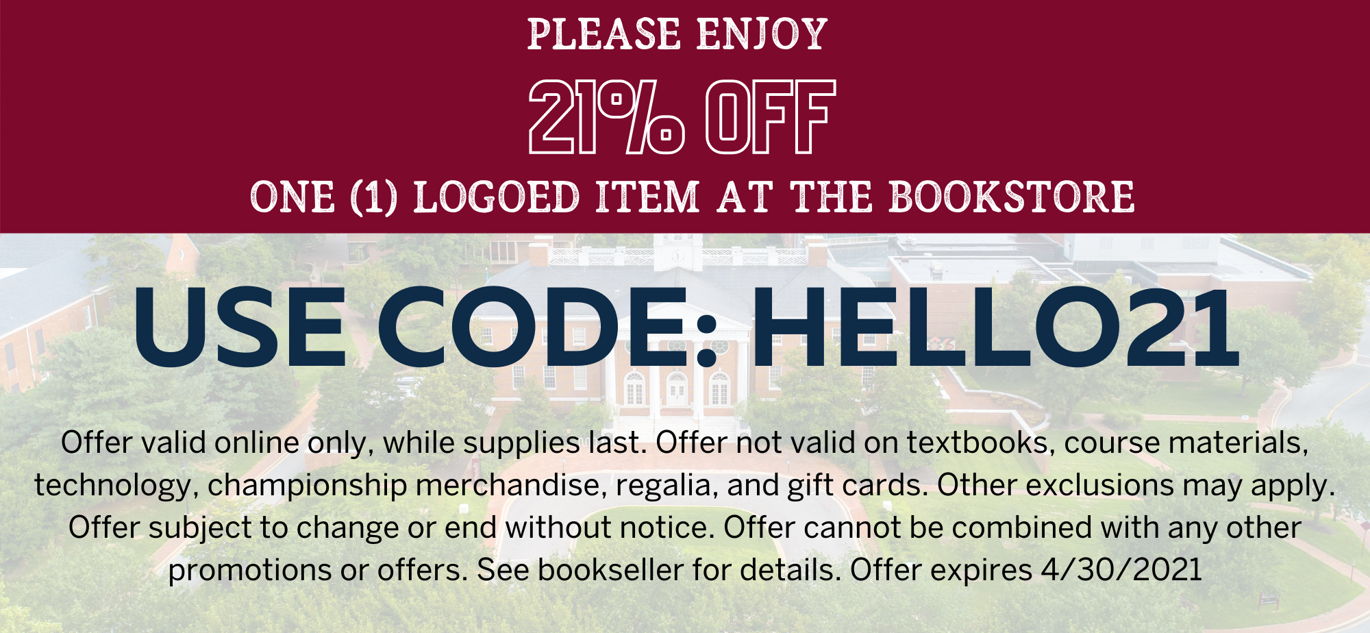 Save 21% at Washington College Bookstore