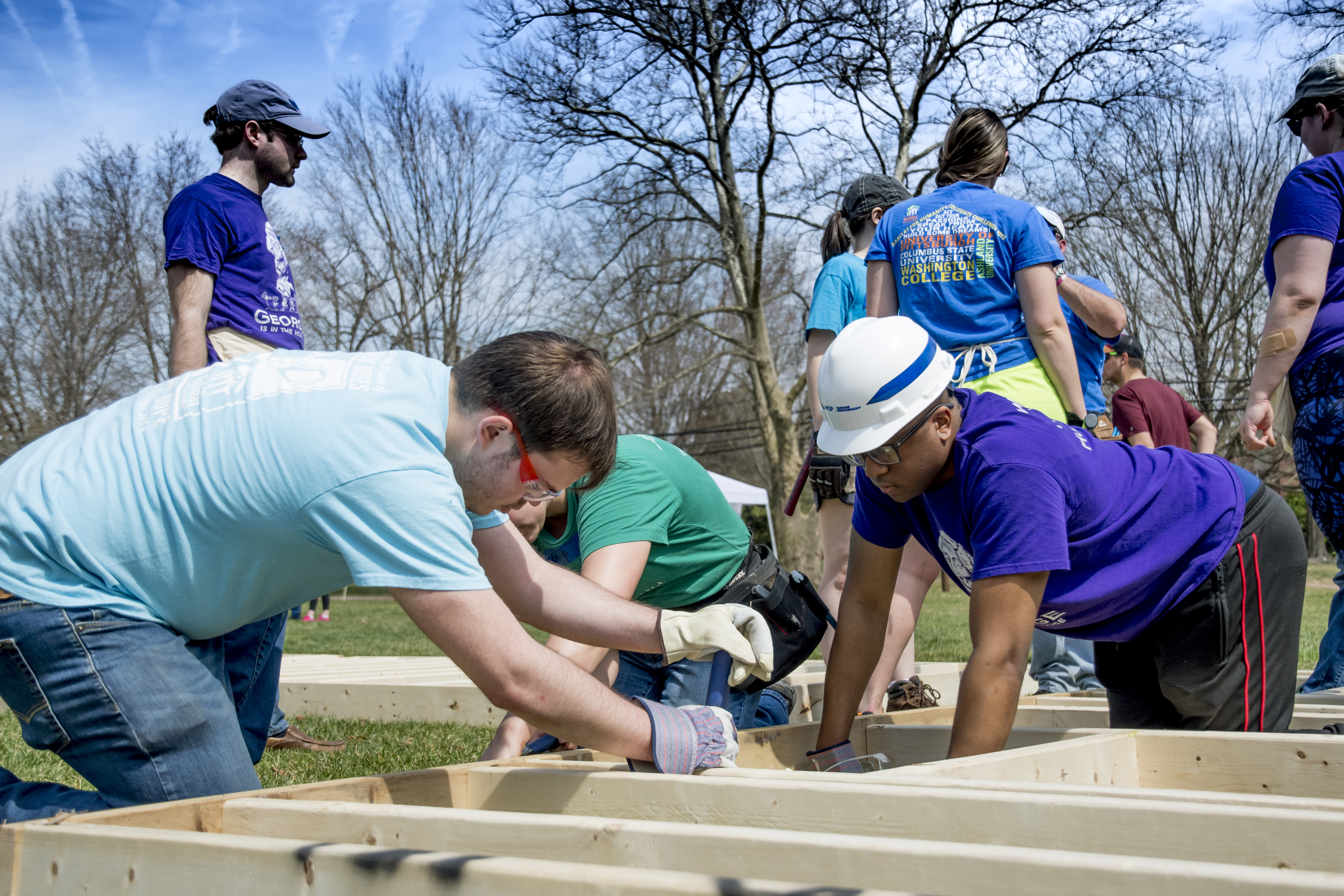 Students doing a construction project
