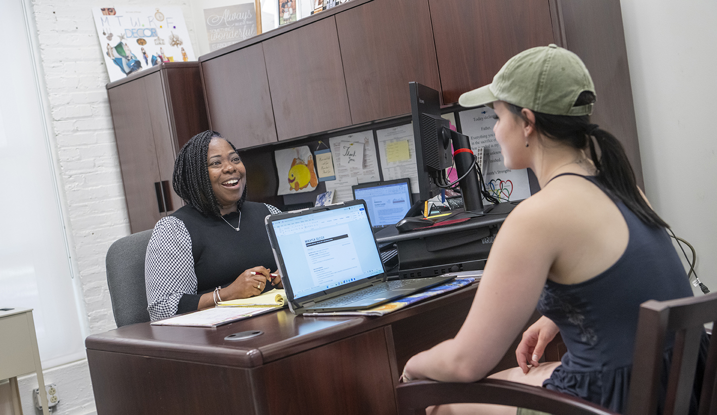 a student talks with a career counselor
