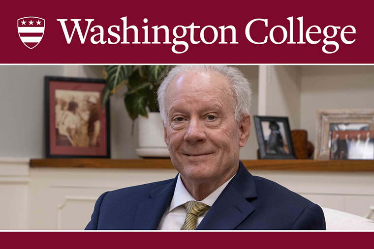 Portrait of Interim President Bryan Matthews and the Washington College logo with a play button