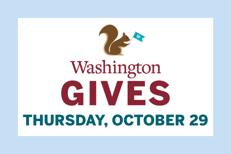 icon of a squirrel above the text "Washington Gives Thursday, October 29"