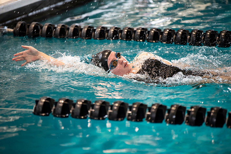 A member of the women's swimming team during a lap in the Casey Swim Center.