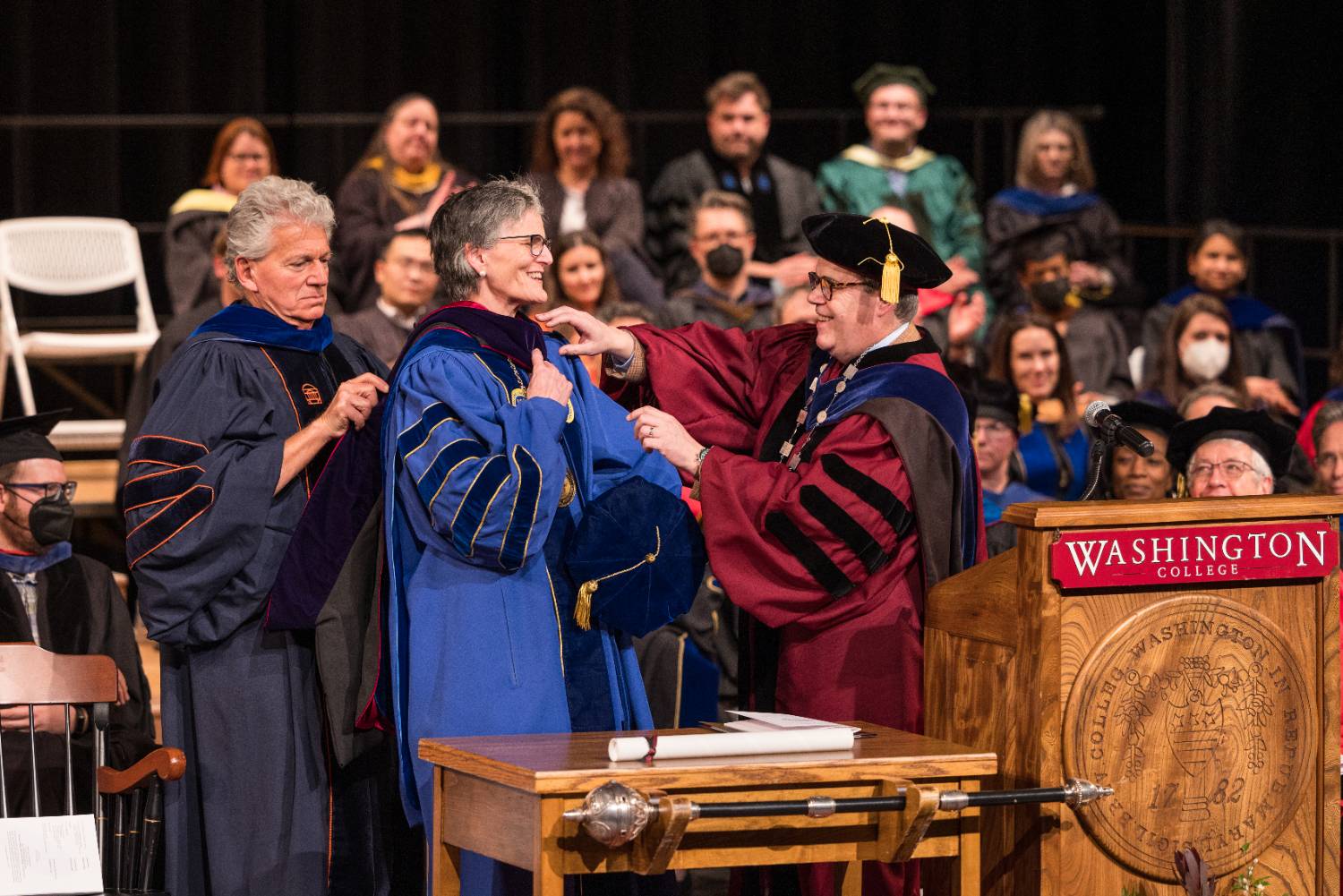 Tori Murden McClure receives the hood for her honorary Doctor of Laws