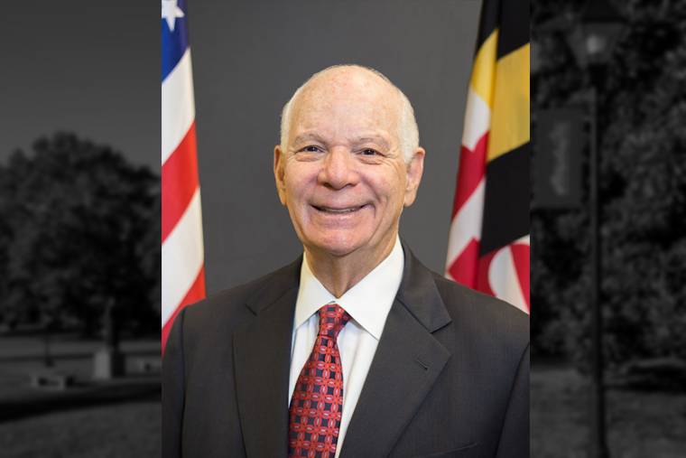 portrait of Sen. Ben Cardin with the American and Maryland flags behind him