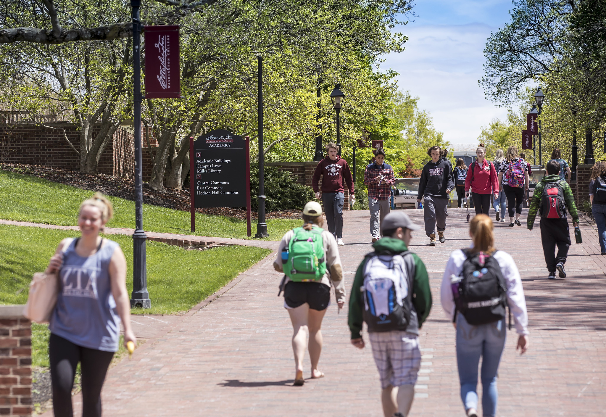 Students walk down Cater Walk in the center of campus