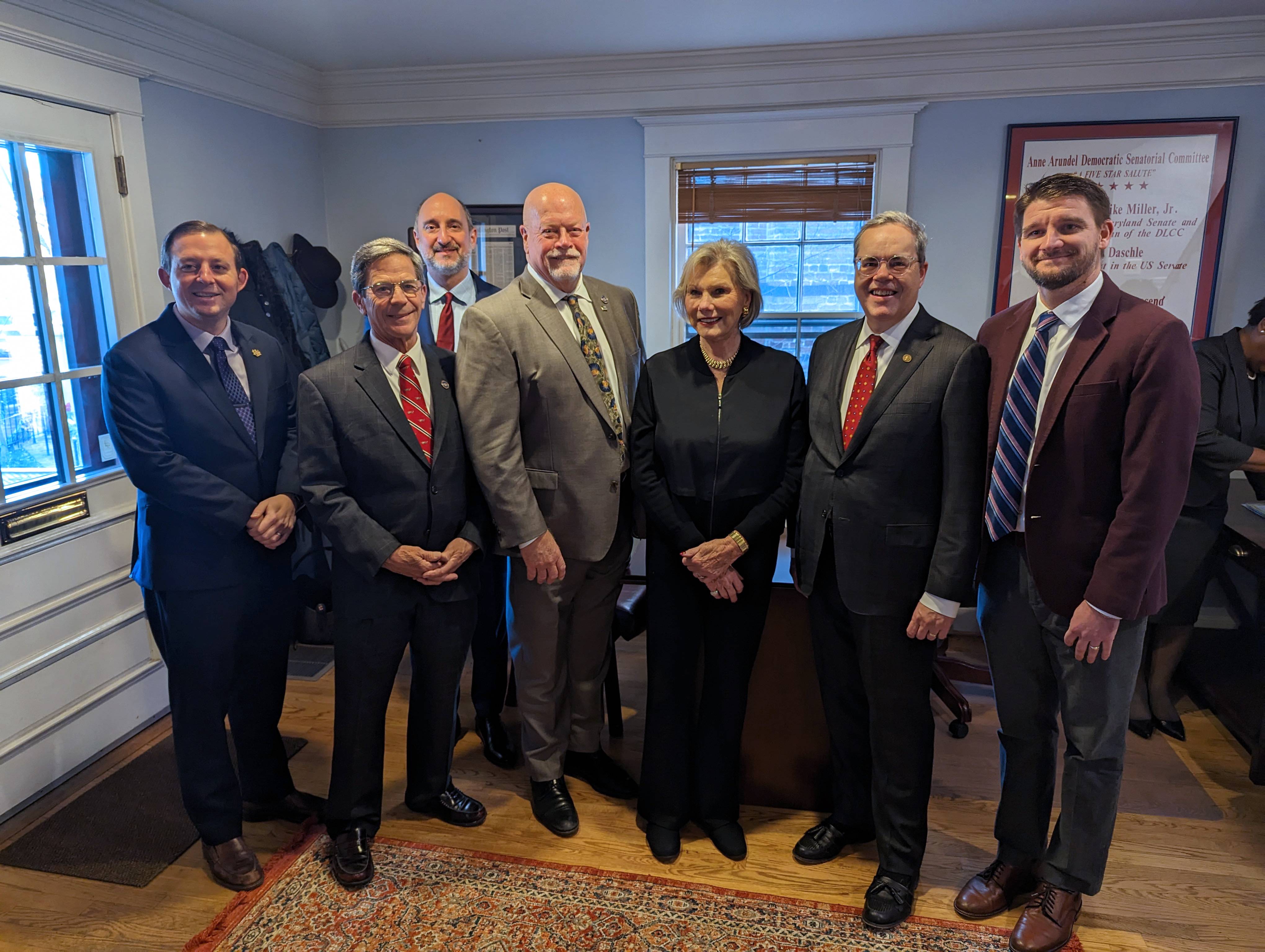 President of the Maryland State Senate William Ferguson IV, Maryland 36th District Delegate Jay Jacobs, Hodson Trust-Griswold Director of the Starr Center Adam Goodheart, Maryland 36th District Delegate Steven Arentz, Patricia Miller, Washington College President Michael Sosulski, and Thomas V. Mike Miller Jr. Director of Civic Engagement Pat Nugent.