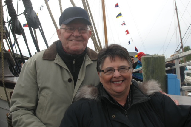 Annie Coleman and her husband on a ship during a tour.