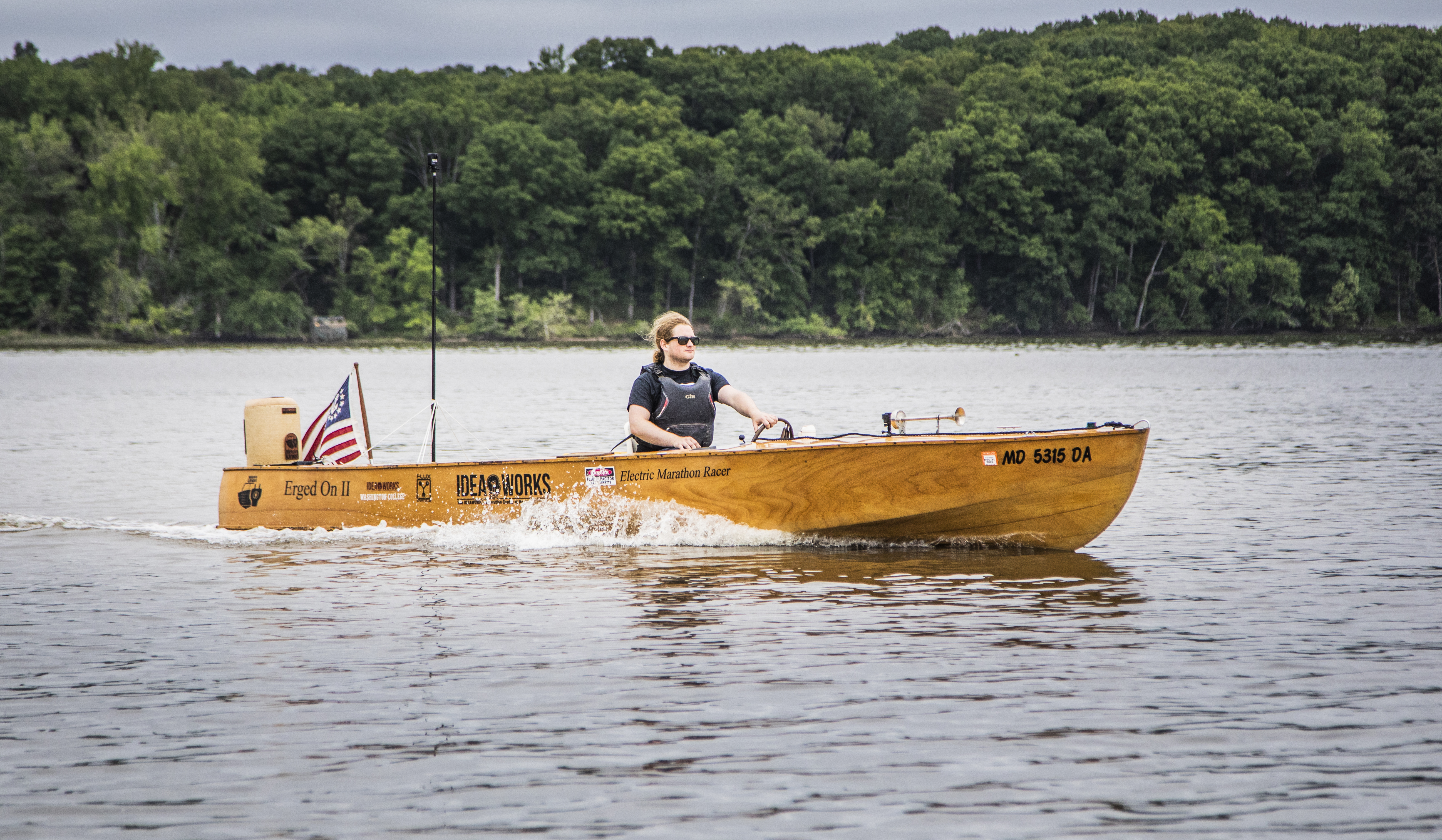 Evan McCarthy '22 captains IDEAWORKS' Electric Race Boat