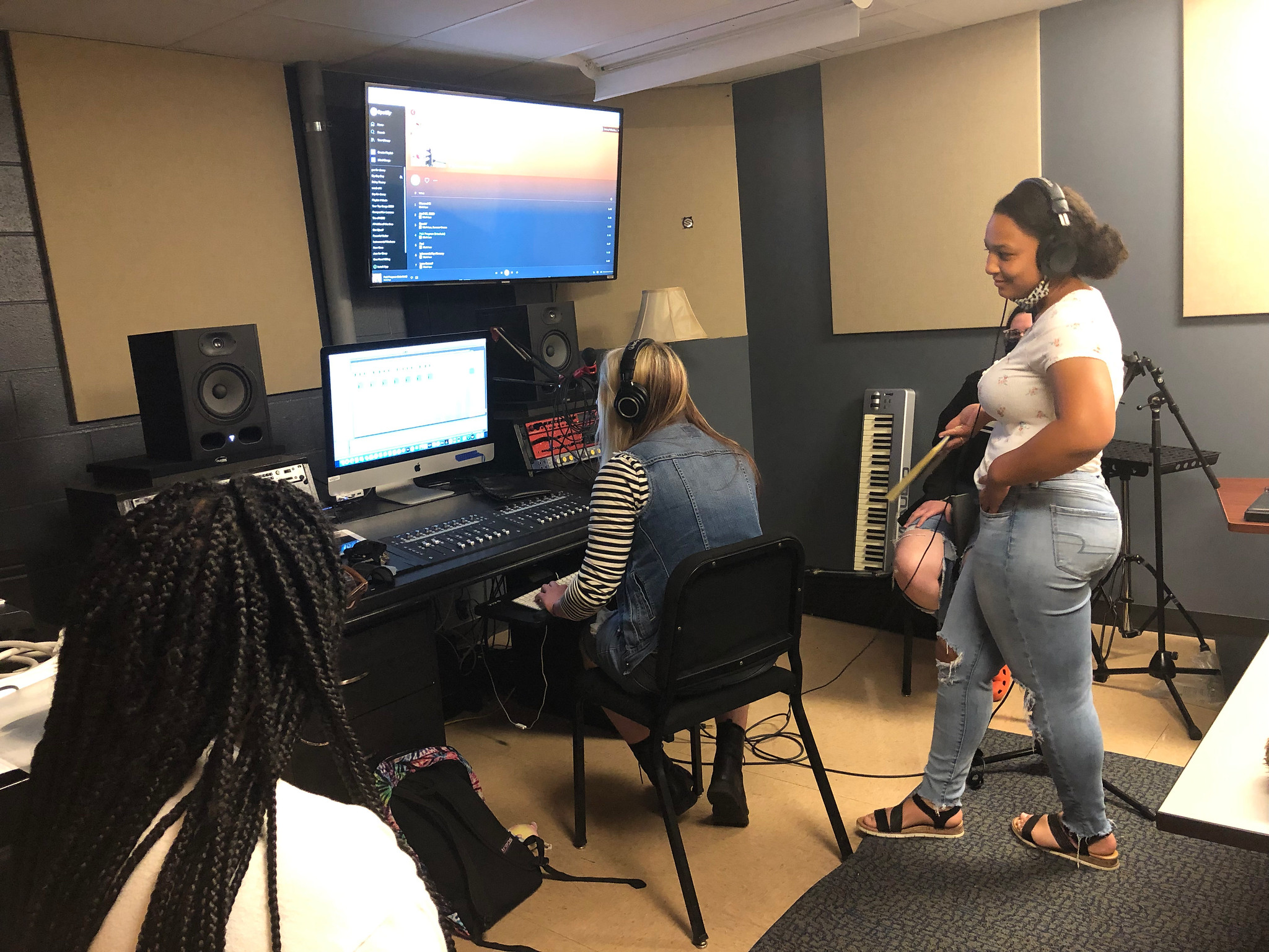 Students working on music in studio