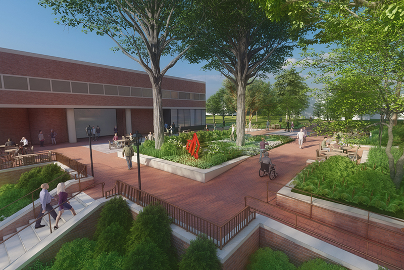 This rendering of the planned upgrades for the Miller Library Terrace show how the area will be made more accessible.