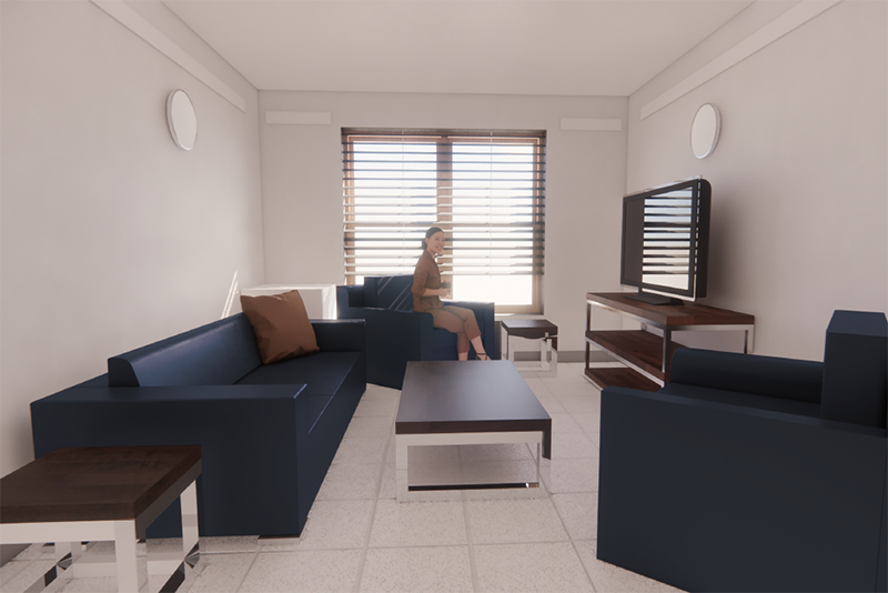A rendering of the new living room furniture planned for the Western Shore residence halls