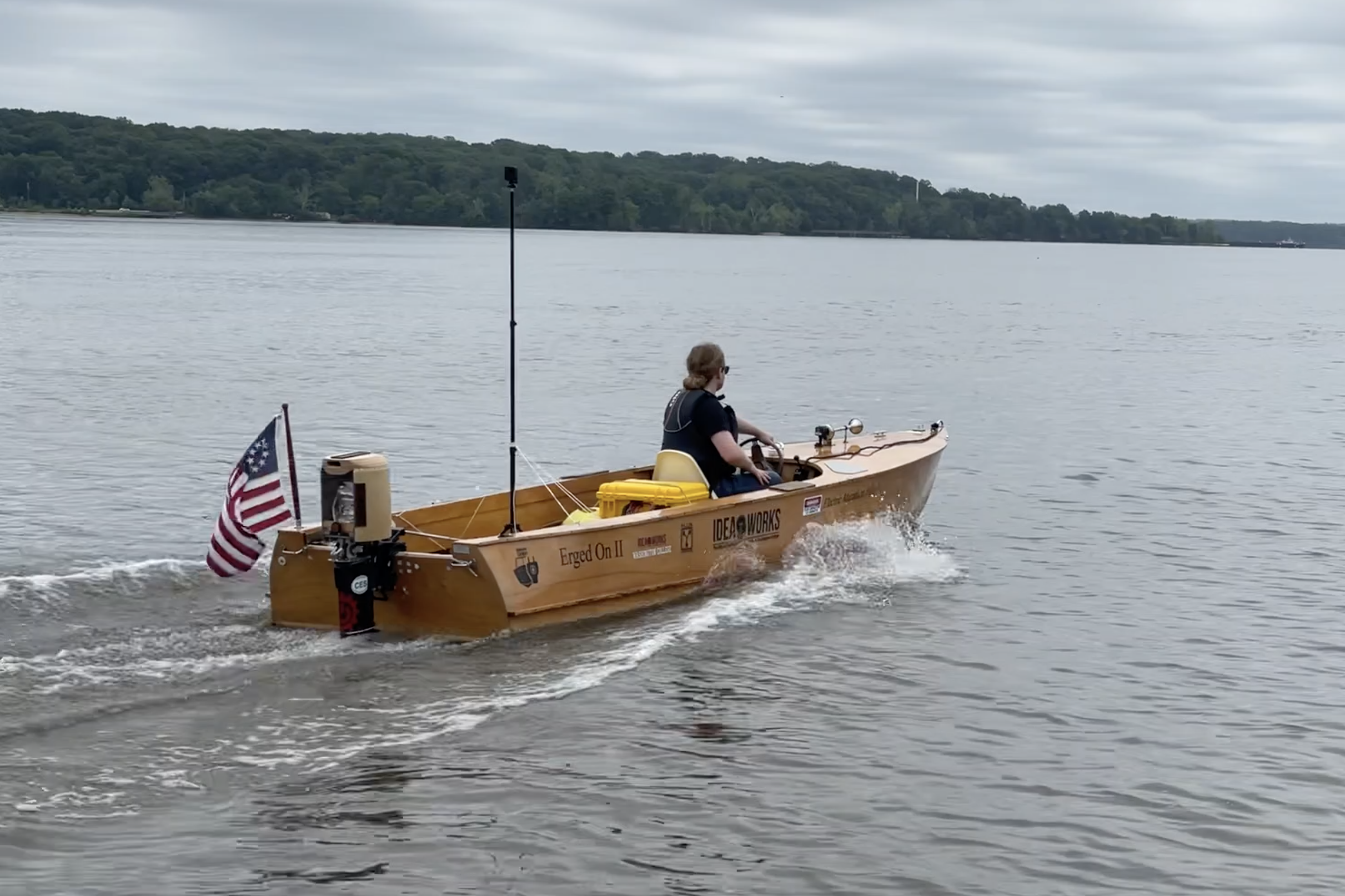 Evan McCarthy captains the electric race boat