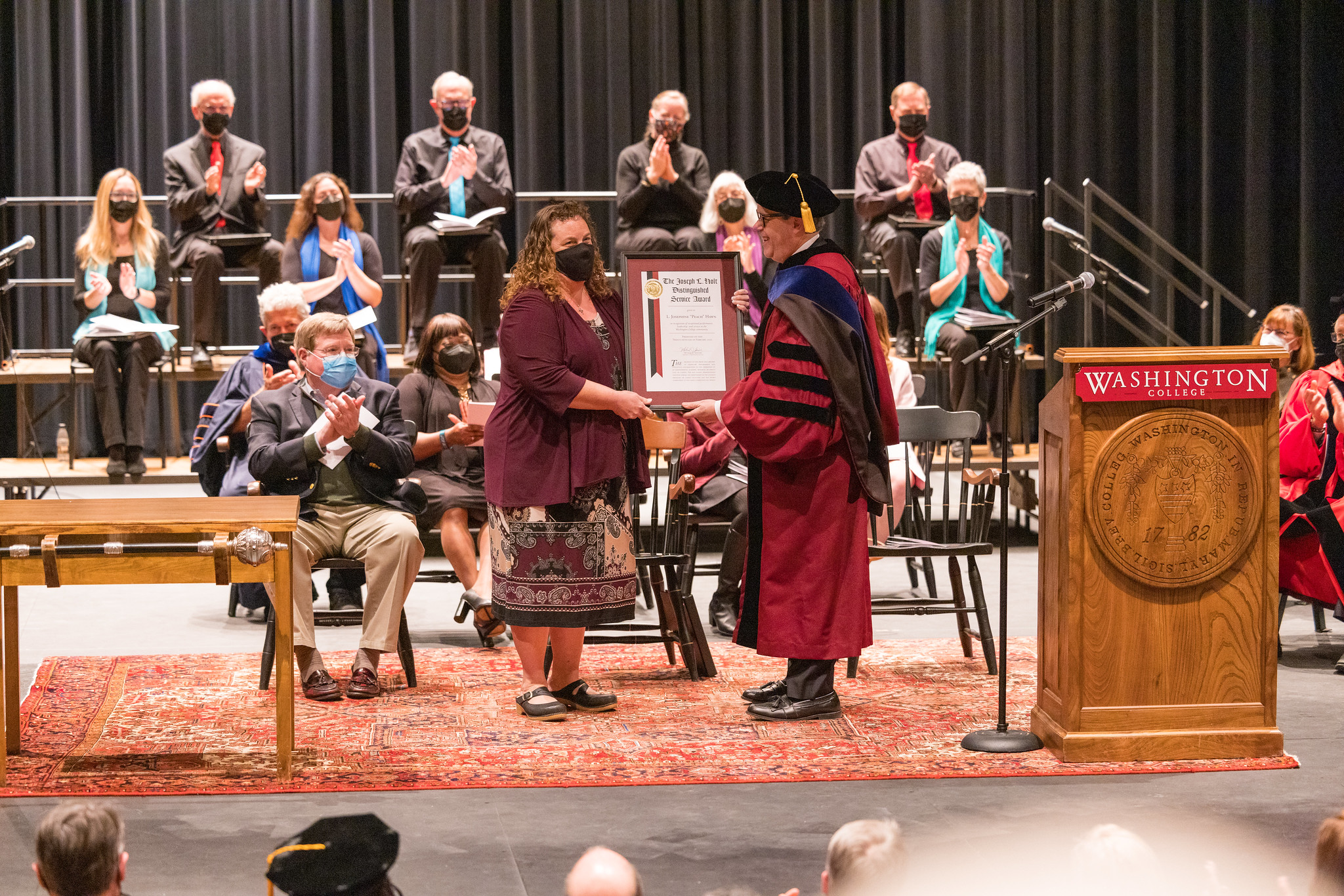 Dr. Sosulski Presents the Distinguished Service Award to Josephine "Peach" Hawn