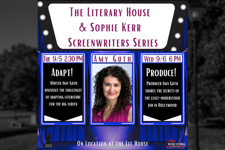 poster for first two events in Literary House and Sophie Kerr Screenwriters Series