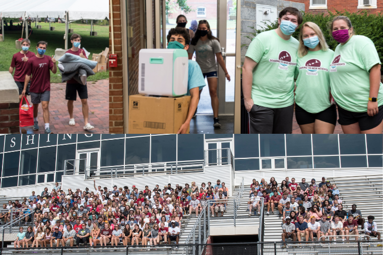 Class of 2025 in Kirby Stadium, RAs and Peer mentors helping in move in of Freshmen