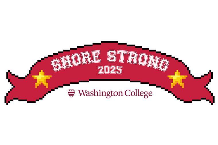 stylized pixelated banner reading Shore Strong 2025 above the Washington College logo
