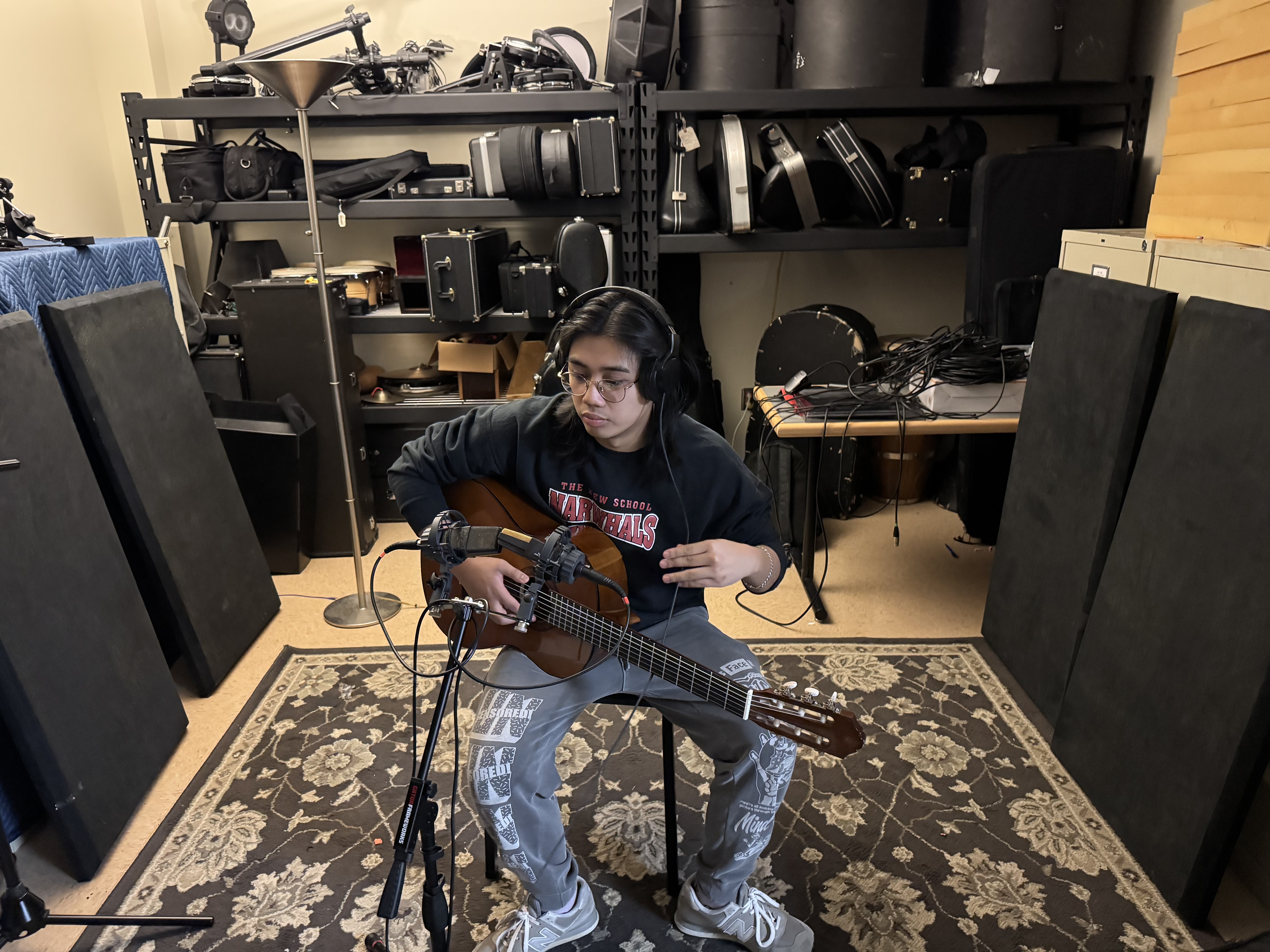 student in the recording booth