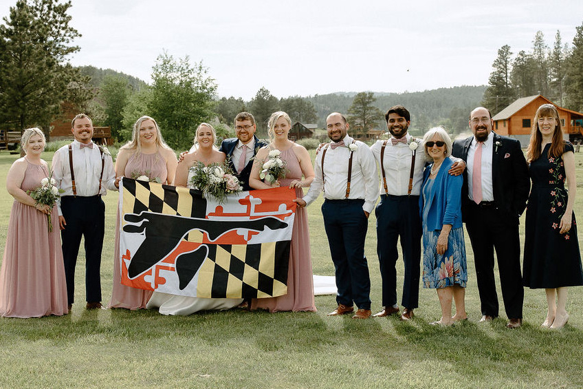 Wedding Party with Washington College flag