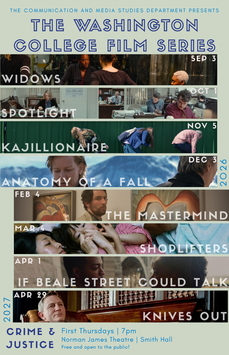 Collage of films to be shown in the Washington College Film Series in 2026-27