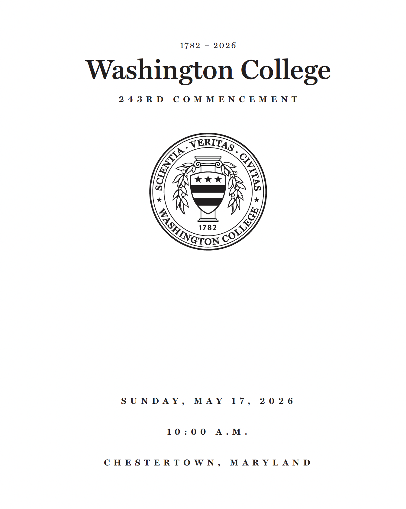 front page of 2026 commencement program