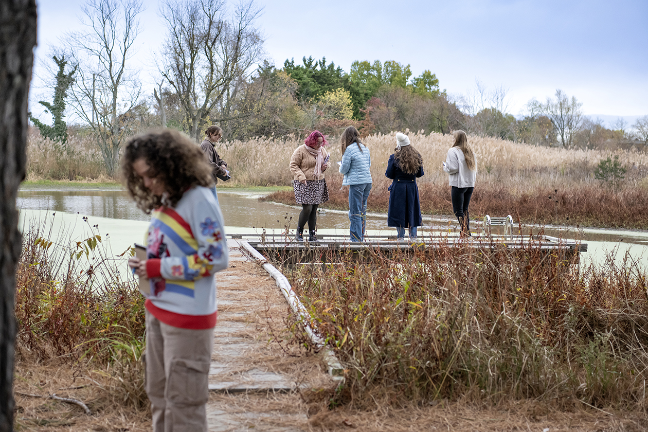 students at lawrence wetland preserve