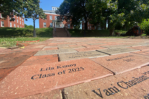 Brick walkway to Middle Hall with inscribed bricks from Class of 2025 donors