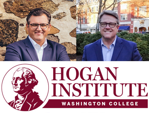 portraits of communications professionals Mike Ricci and Len Foxwell above the Hogan Institute logo