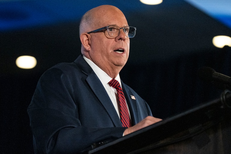 Gov. Larry Hogan speaking at a podium