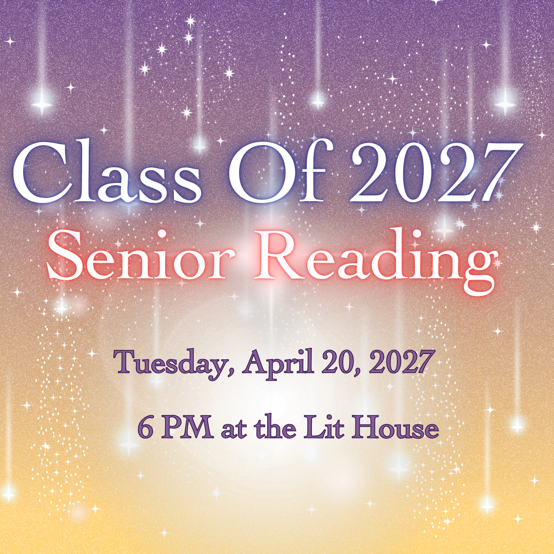 Class of 2027 Senior reading graphic featuring falling stars and gradient fading from purple to yellow.