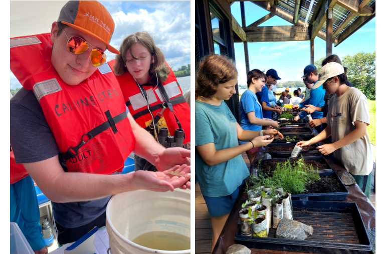 aStudents in Washington College's  Bay Science & Solutions Summer Conference engaged in activities on the Chester River and Bay. 