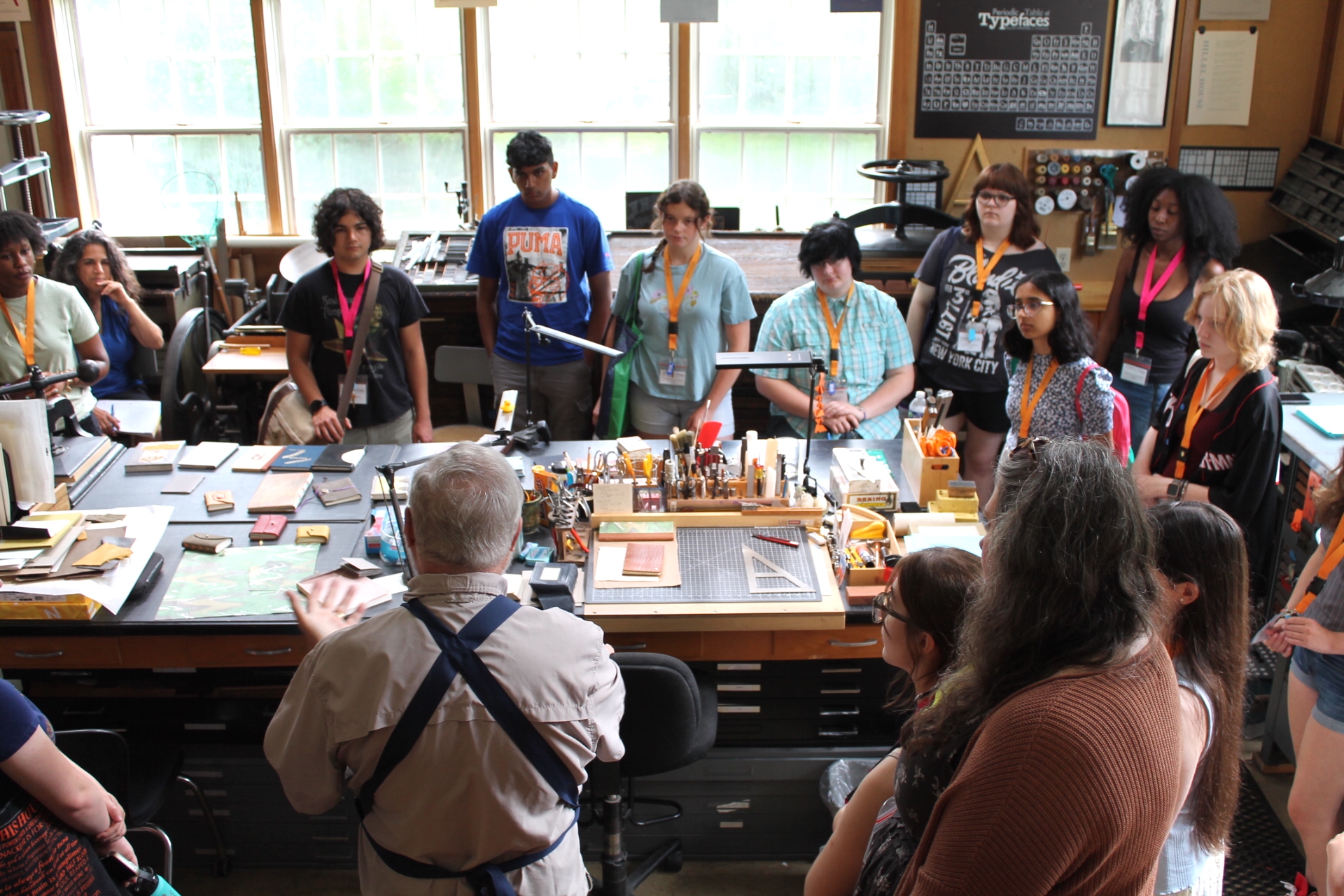 Students participate in printing press tutotials and writing seminars at Washington College's Cherry Tree Young Writers Conference.