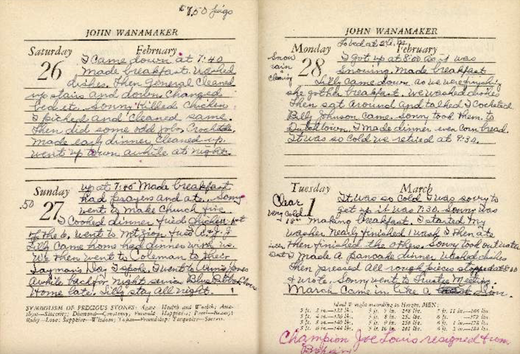 Clara Anderson's journal, as digitized by the Chesapeake Hearland Project. 