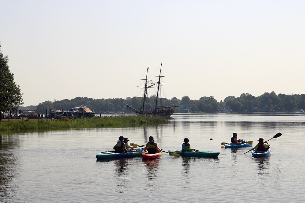students kayaking on the chester river
