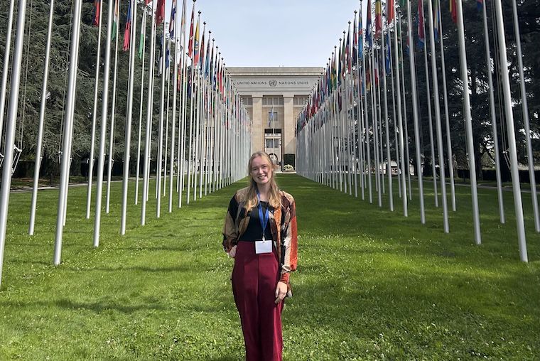 Mia Snyder '26 went to the United Nations to do research thanks to a Cater Society Grant from Washington College. 