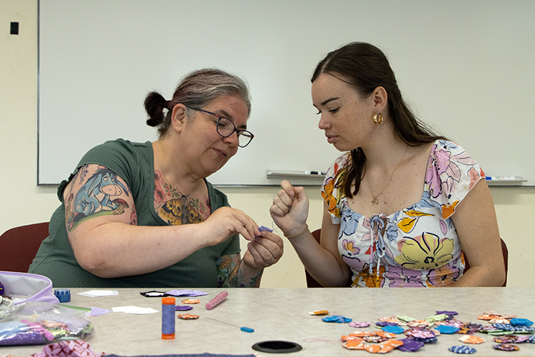 Professor Emerald Andrews and Imogene Nuss '28 explore the math of quilting