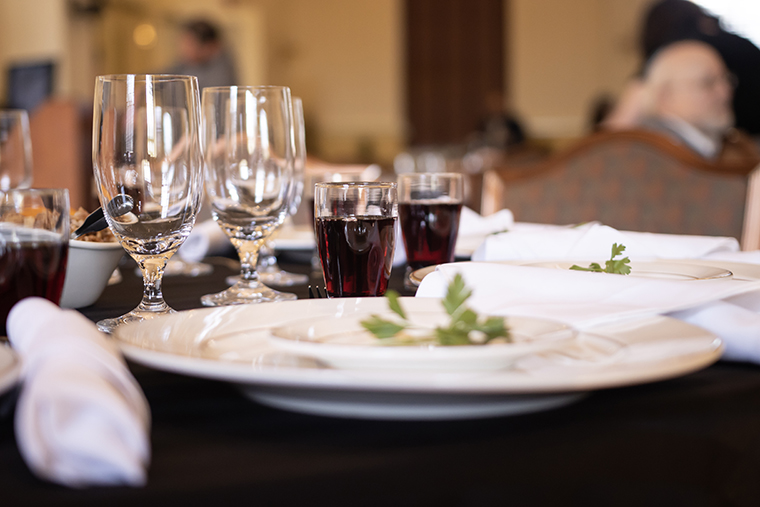 table setting at the start of a Passover Seder