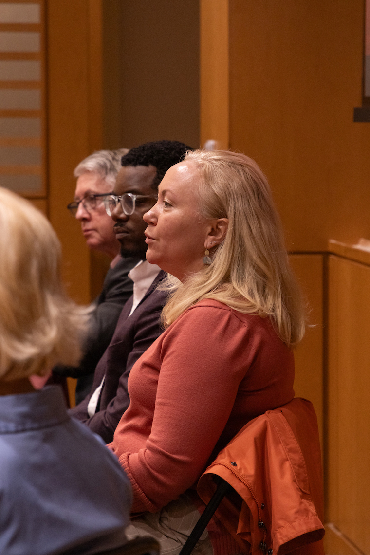 Mayor Meghan Efland, Darius Johnson, and Dr. Micheal Harvey speak on a panel on leadership at Washington College's SGA Shore Summit 