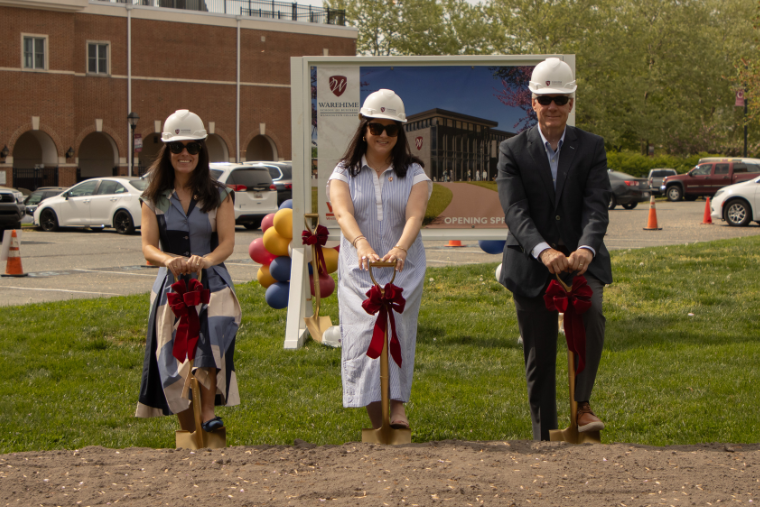 Associate Dean of the Warehime School of Business, Caddie Putnam Rankin; Beth Warehime Rizakos '23; and Interim Washington College President Bryan Matthews ’75 M’86 P’12