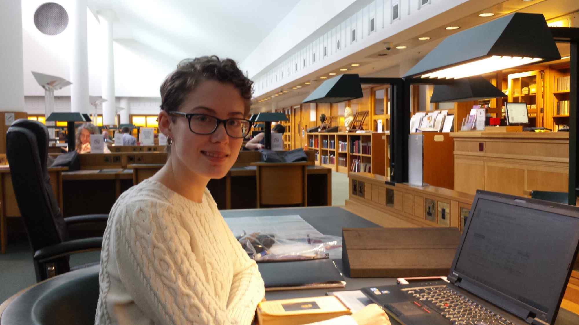 Shannon working in the British Library