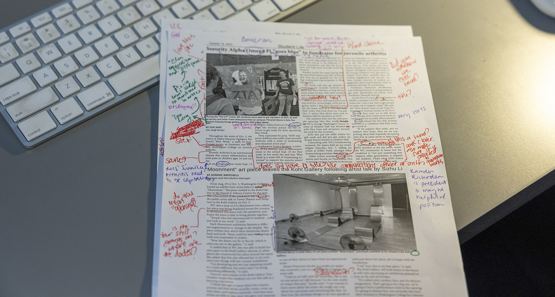 marked up newspaper layout