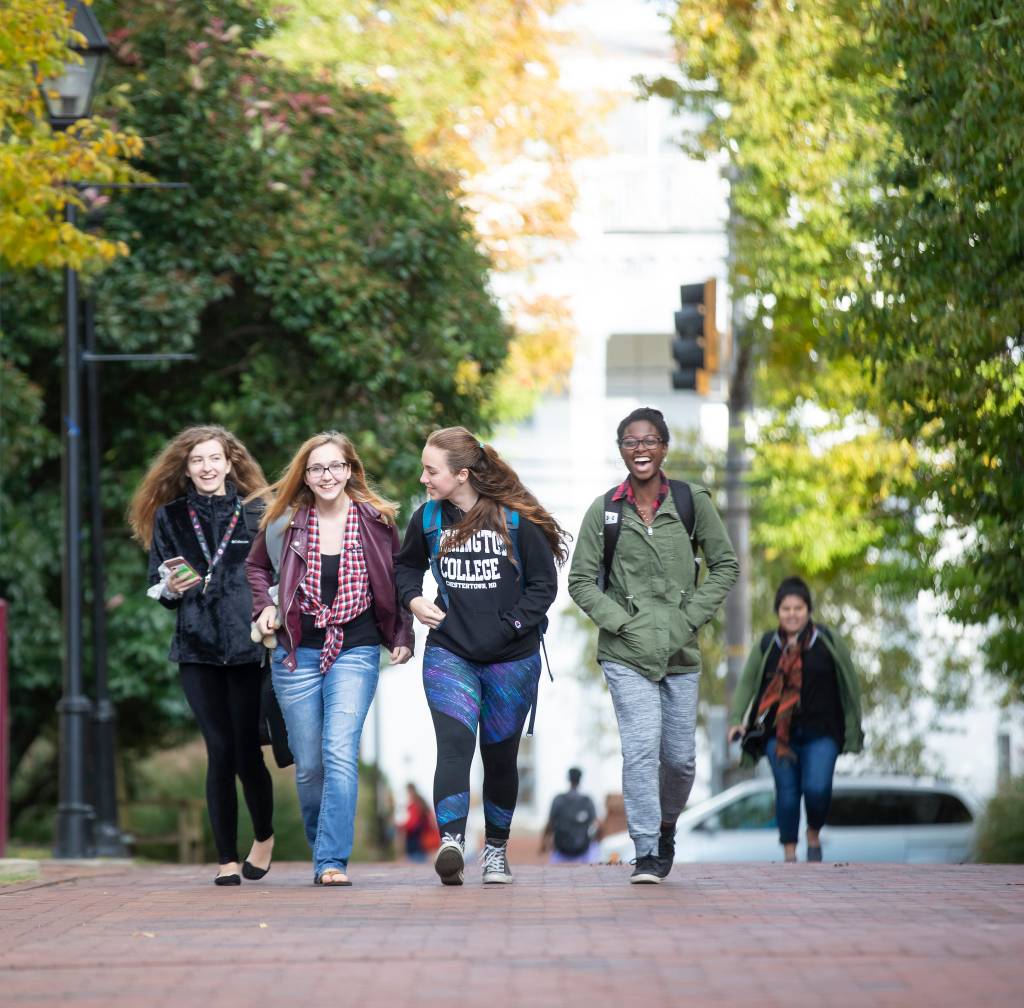 Washington College students walking across campus