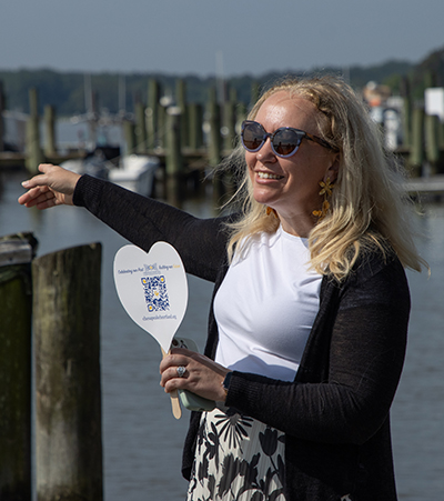 Mayor Meghan Efland in front of the Chester River