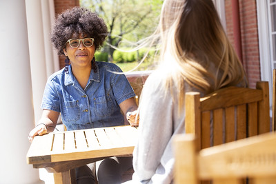 two female students at outdoor table