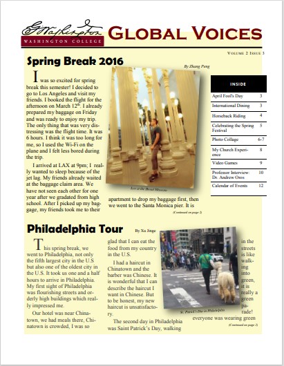 Spring 2016 Newsletter One Cover Image