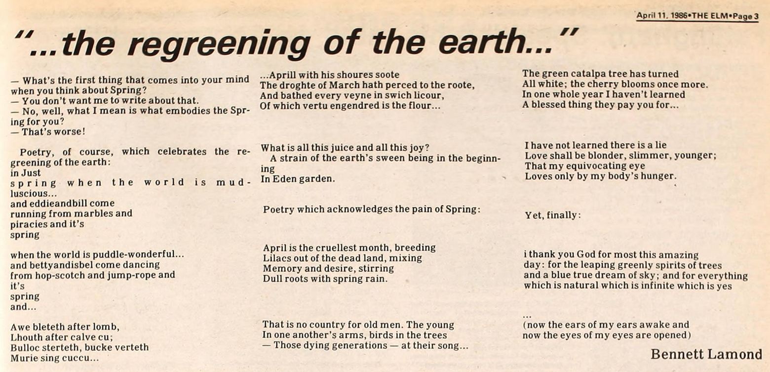 Lamond's poem in the Elm