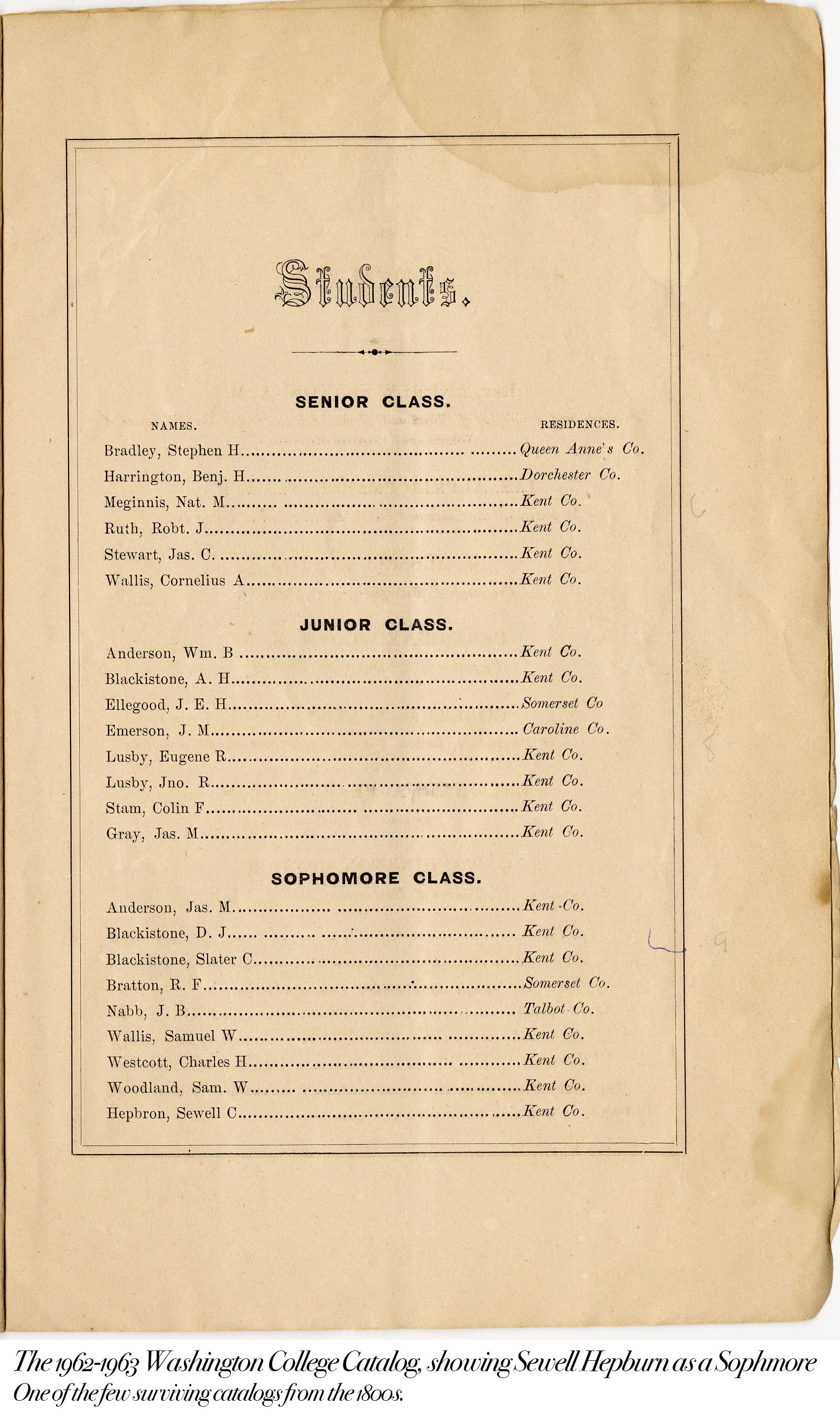 Washington College catalog 1962-1963