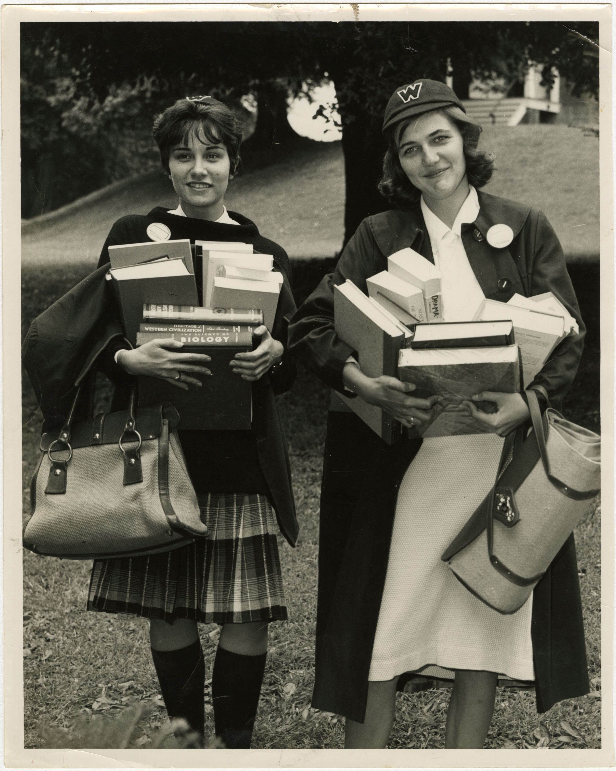Freshman girls with books