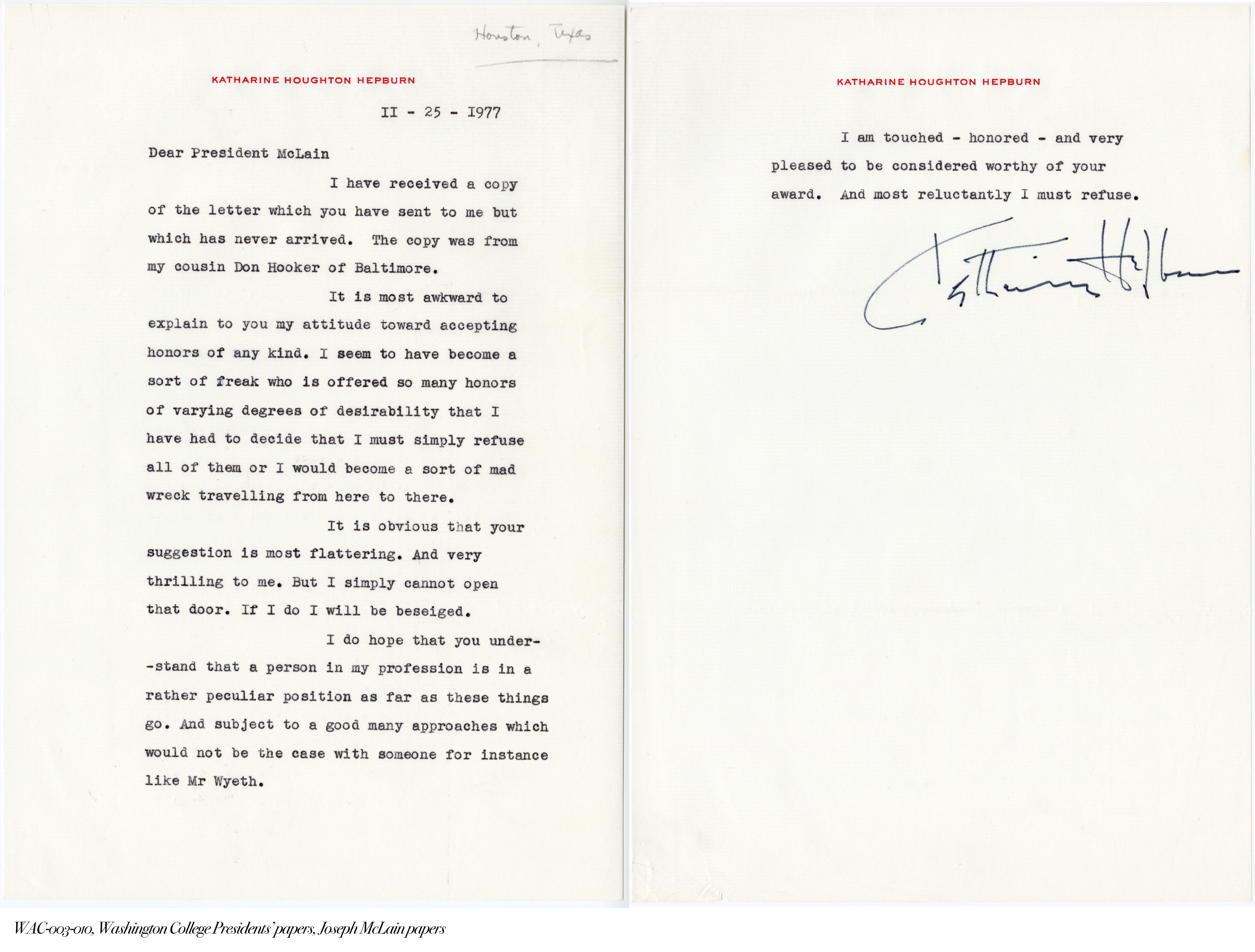 Katharine Hepburn letter