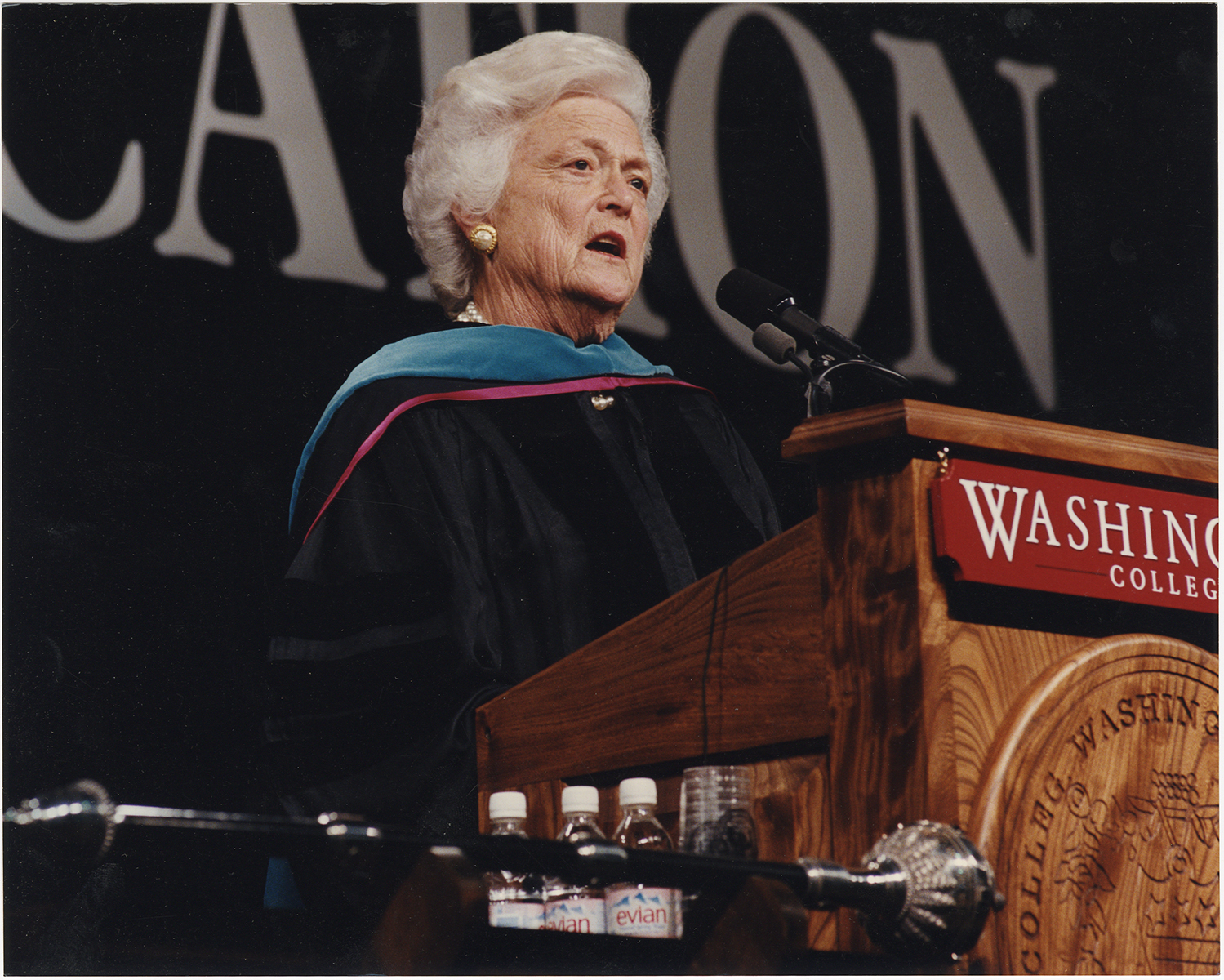 Barbara Bush speaking at convocation